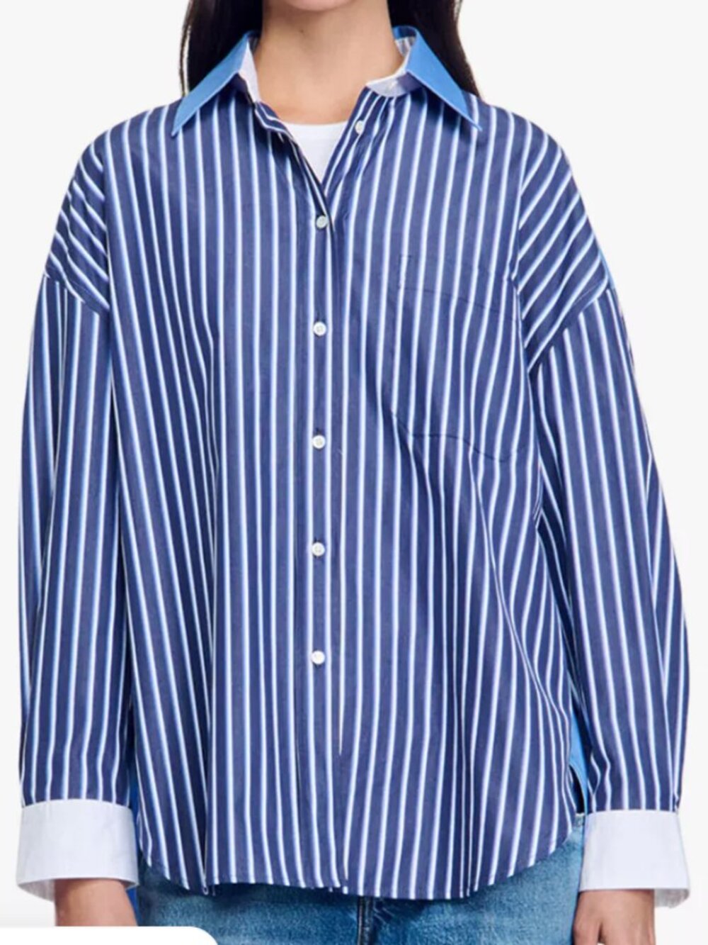 SANDRO Relaxed-fit long-sleeve striped cotton shirt